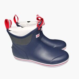 Xtratuf Ankle Deck Boots Mens 9 Navy Blue Red White Waterproof Rubber Slip On